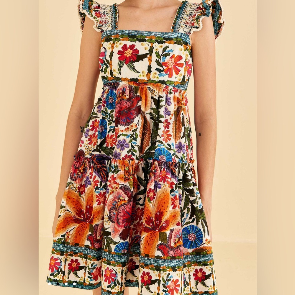 FARM Rio Off-White Tropical Yard Sleeveless Mini Dress